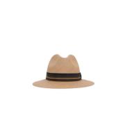 Max Mara Randig Fedora-hatt med Metallmonogram Beige, Dam