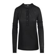 Liviana Conti Jersey Serafino T-shirt med knappstängning Black, Dam