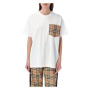 Burberry Vit Check Ficka T-Shirt White, Dam