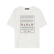 Max Mara Korsstygn Tryck Vit T-shirt White, Dam