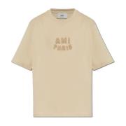 Ami Paris T-shirt med logotyp Beige, Herr