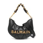 Balmain Quiltad Nylon Måneväska Black, Dam