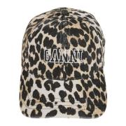 Ganni Leopard Print Baseball Cap Multicolor, Dam