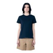 Moncler Bomull Logo Motiv Crewneck T-shirt Blue, Dam