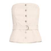 Ichi Sandshell Blus med Knappar Fram Beige, Dam