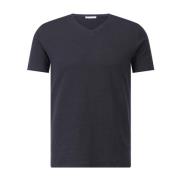 Kiefermann Linneblandning Klassisk V-ringad T-shirt Blue, Herr