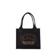 Ganni Svart Bomulls Shopper Väska Black, Dam