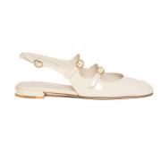 Stuart Weitzman Mary Jane Ballerinas Elfenben Lackläder Beige, Dam