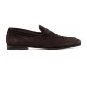 Santoni Brun Mocka Penny Loafer Skor Brown, Herr