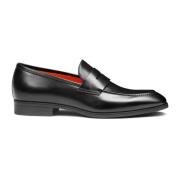 Santoni Svart Läder Penny Loafer Skor Black, Herr