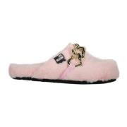 Love Moschino Faux Fur Slip-On Mules med Kedja Pink, Dam