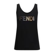 Fendi Rhinestone Tank Top Monokrom Mönster Black, Dam