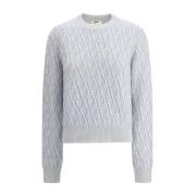 Fendi Ikonisk Jacquard Silke Tröja Crew Neck White, Dam