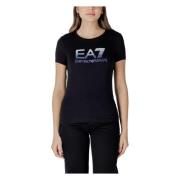 Emporio Armani EA7 Svart Tryckt Kortärmad T-shirt Black, Dam