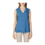 Sandro Ferrone Blå V-ringad Tank Top Blue, Dam