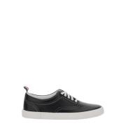 Thom Browne Svart Logotypflik Läder Sneakers Black, Herr