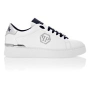 Philipp Plein Blå Läder Sneakers Platta Skor White, Herr