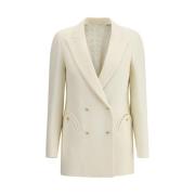 Blazé Milano Elegant Dubbelknäppt Ull Blazer Beige, Dam