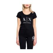 Armani Exchange Svart Logotyp Tryck T-shirt Black, Dam