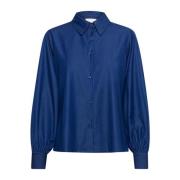 My Essential Wardrobe Elegant Puff Sleeve Shirt Blouse Blue, Dam