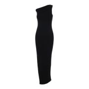 Rick Owens Svart Enaxlad Ribbstickad Klänning Black, Dam