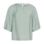 Soaked in Luxury Elegant Draperad Silverblå Blus Green, Dam