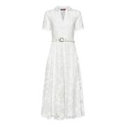 Max Mara Vit Spets Midi Klänning Elegant White, Dam