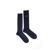 Emporio Armani Blå Bomull Crew Socks med Eagle Logo Blue, Herr