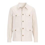 Oscar Jacobson Vit Safari Bomull Stretch Overshirt Beige, Herr