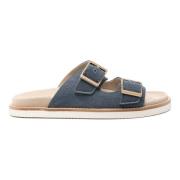 Brunello Cucinelli Canvas och mocka spänne slides Blue, Herr