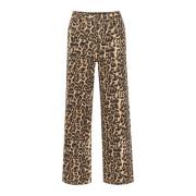 Kaffe Leopard Print Wide Leg Jeans Brown, Dam