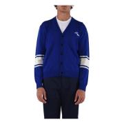 MSGM Ull Cardigan med Broderad Logotyp Blue, Herr