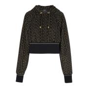 Balmain Monogrammad beskuren bomulls sweatshirt Multicolor, Dam