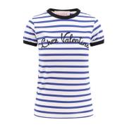 Valentino Randig Bomull Broderad T-shirt Blue, Dam