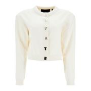 ROTATE Birger Christensen Ivory Bomullscardigan med Crew Neck White, D...