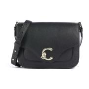 Coccinelle Svart läder crossbody väska med framficka Black, Dam