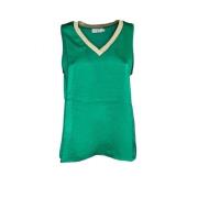 Molly Bracken Grön Polyester Tanktop med Guld Kant Green, Dam