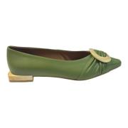 ANGEL ALARCON Beige läder platt ballerina skor Green, Dam