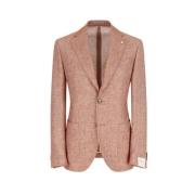 Lubiam Bomull Linne Blazer Tegel Röd Regular Fit Brown, Herr