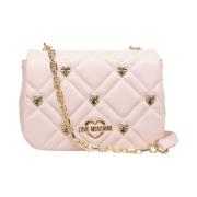 Love Moschino Rosa Quiltad Axelväska med Nitar Pink, Dam