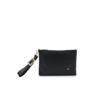 Frau Mjuk läderclutch med gyllene tillbehör Black, Dam