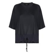 Fabiana Filippi Bomull Crew-neck T-shirt med Dragsko nertill Blue, Dam