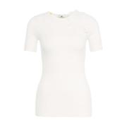 Elisabetta Franchi Vit Blomma Stickad Topp Kort Ärm White, Dam