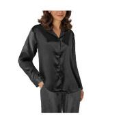 Lady Avenue Satin Pyjama With Long Sleeves Svart silke Small Dam