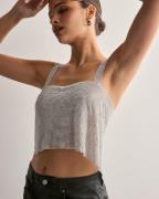 Only - Silver - Onlfaly Sl Croped Glitter Top Wvn