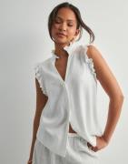 Selected Femme - Vit - Slfviva Sl Sun Ruffle Top Noos