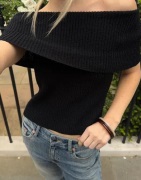 Nelly - Svart - Slouchy Neck Knit Top