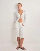 Nelly - Vit - Effortless Rib Long Cardigan