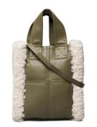 Delphine Faux Leather Shearling Bag Bags Totes Khaki Green Stand Studi...