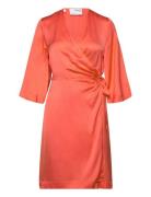 Selected Femme Slffranziska 3/4 Short Satin Wrap Dress Orange